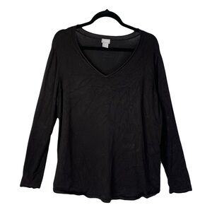 Chico’s | Black V-Neck Lightweight Long Sleeve Essential Sweater, XL